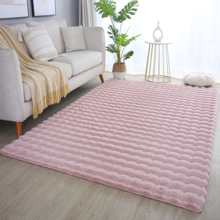 Ambiance 3D alfombra fluffy esponjoso pelo largo rectangular 140x200cm rosa
