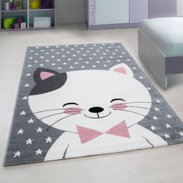 Kids Gatito alfombra habitación infantil pelo corto rectangular 80x150cm rosa