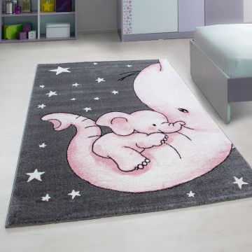 Kids Elefante alfombra habitación infantil pelo corto rectangular 160x230cm rosa