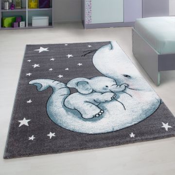 Kids Elefante alfombra habitación infantil pelo corto rectangular 160x230cm azul