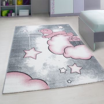 Kids Nubes alfombra habitación infantil pelo corto rectangular 160x230cm rosa