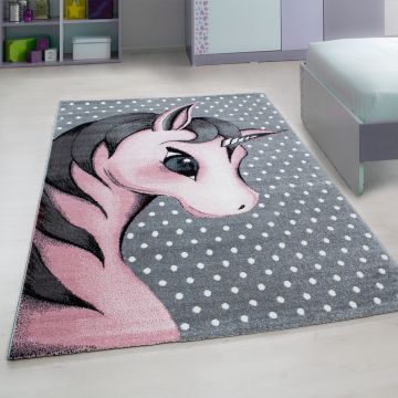 Kids Unicornio alfombra habitación infantil pelo corto rectangular 160x230cm rosa