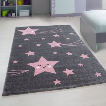 Kids Estrellas alfombra habitación infantil pelo corto rectangular 160x230cm rosa