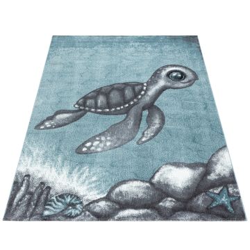 Bambi Tortuga alfombra habitación infantil pelo corto rectangular 80x150cm azul