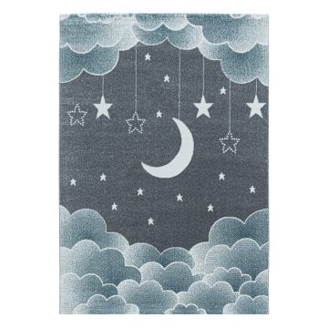 Funny Luna y Estrella alfombra bebé habitación infantil pelo corto rectangular 160x230cm azul