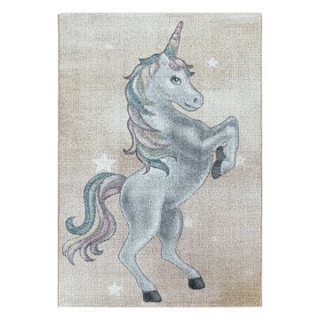 Funny Unicornio alfombra bebé habitación infantil pelo corto rectangular 80x150cm amarillo