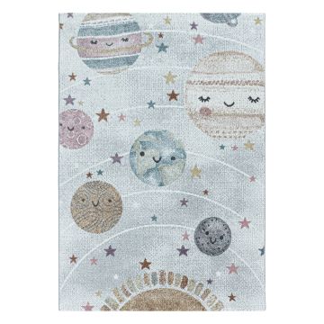 Funny Planeta alfombra bebé habitación infantil pelo corto rectangular 80x150cm blanco