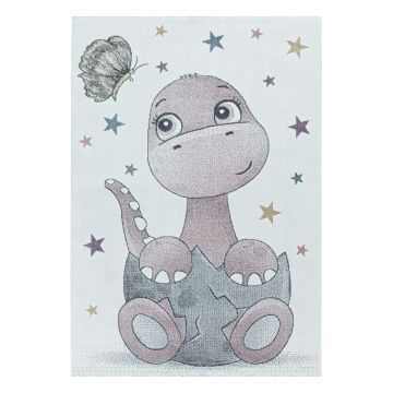 Funny Dino alfombra bebé habitación infantil pelo corto rectangular 140x200cm rosa