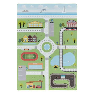 Play Tráfico alfombra de juego antideslizante habitación infantil de bucle rectangular 100x150cm verde