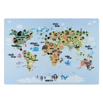 Play Mapamundi alfombra de juego antideslizante habitación infantil de bucle rectangular 200x290cm azul