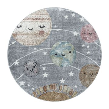 Funny Planeta alfombra bebé habitación infantil pelo corto redondo Ø 120cm gris
