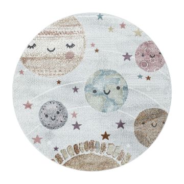 Funny Planeta alfombra bebé habitación infantil pelo corto redondo Ø 120cm blanco