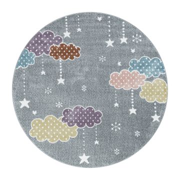 Lucky Nubes alfombra bebé habitación infantil pelo corto redondo Ø 120cm gris