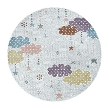 Lucky Nubes alfombra bebé habitación infantil pelo corto redondo Ø 120cm blanco