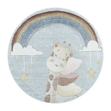 Lucky Jirafa alfombra bebé habitación infantil pelo corto redondo Ø 120cm azul