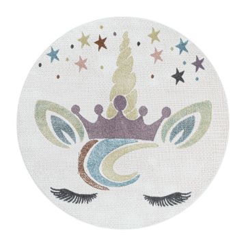 Lucky Unicornio alfombra bebé habitación infantil pelo corto redondo Ø 120cm blanco
