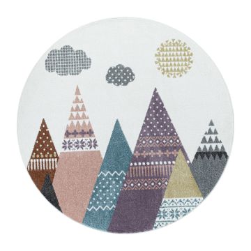 Lucky Montañas alfombra bebé habitación infantil pelo corto redondo Ø 120cm multicolor