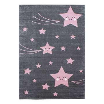 Kids Estrellas alfombra habitación infantil pelo corto rectangular 140x200cm rosa
