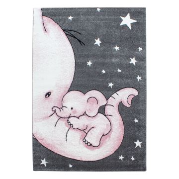 Kids Elefante alfombra habitación infantil pelo corto rectangular 140x200cm rosa
