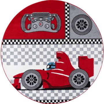 Kids Coche de carreras alfombra habitación infantil pelo corto redondo Ø 120cm rojo