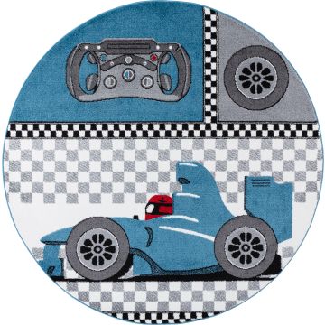Kids Coche de carreras alfombra habitación infantil pelo corto redondo Ø 120cm azul