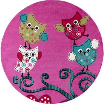 Kids Búhos alfombra habitación infantil pelo corto redondo Ø 160cm morado