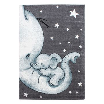 Kids Elefante alfombra habitación infantil pelo corto rectangular 140x200cm azul