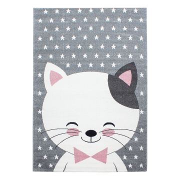 Kids Gatito alfombra habitación infantil pelo corto rectangular 140x200cm rosa