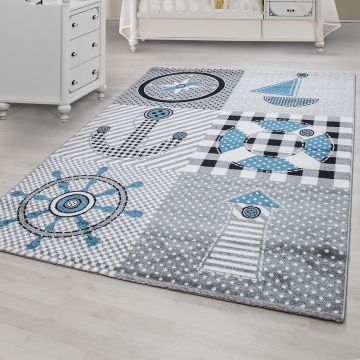 Kids Barco alfombra habitación infantil pelo corto rectangular 120x170cm gris