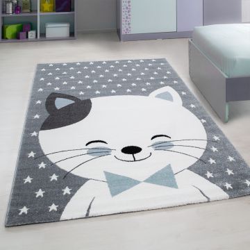 Kids Gatito alfombra habitación infantil pelo corto rectangular 120x170cm azul