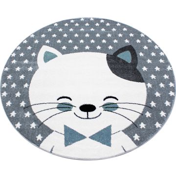 Kids Gatito alfombra habitación infantil pelo corto redondo Ø 120cm azul
