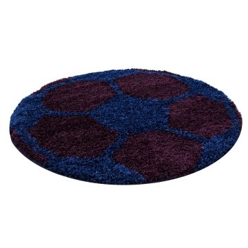 Fun Shaggy fútbol alfombra habitación infantil pelo largo redondo Ø 100cm azul marino