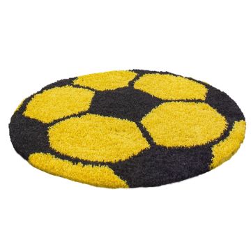 Fun Shaggy fútbol alfombra habitación infantil pelo largo redondo Ø 100cm amarillo