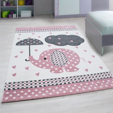 Kids Bebé Elefante alfombra habitación infantil pelo corto rectangular 120x170cm rosa