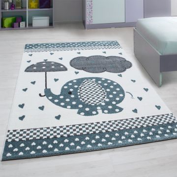 Kids Bebé Elefante alfombra habitación infantil pelo corto rectangular 120x170cm azul