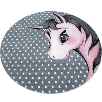 Kids Unicornio alfombra habitación infantil pelo corto redondo Ø 120cm rosa