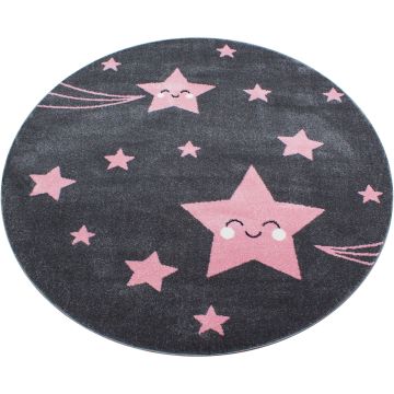 Kids Estrellas alfombra habitación infantil pelo corto redondo Ø 120cm rosa