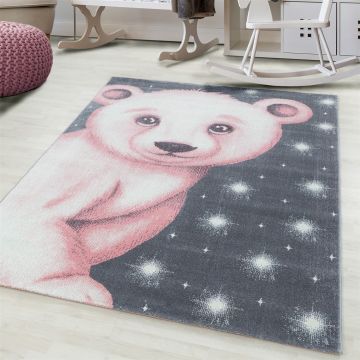 Bambi Oso Polar alfombra habitación infantil pelo corto rectangular 80x150cm rosa