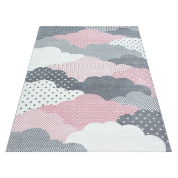 Bambi Nubes alfombra habitación infantil pelo corto rectangular 80x150cm rosa