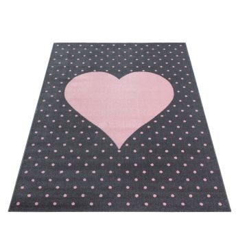 Bambi Corazón alfombra habitación infantil pelo corto rectangular 80x150cm rosa