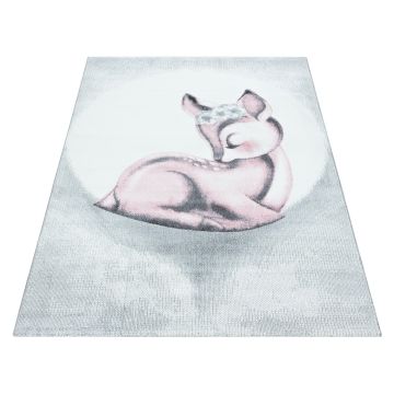 Bambi Ciervos alfombra habitación infantil pelo corto rectangular 80x150cm rosa