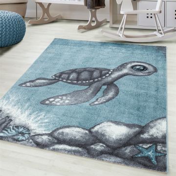 Bambi Tortuga alfombra habitación infantil pelo corto rectangular 80x150cm azul