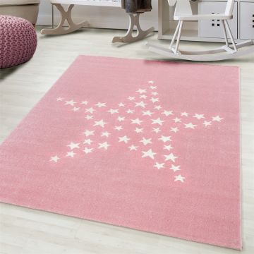 Bambi Estrella alfombra habitación infantil pelo corto rectangular 80x150cm rosa