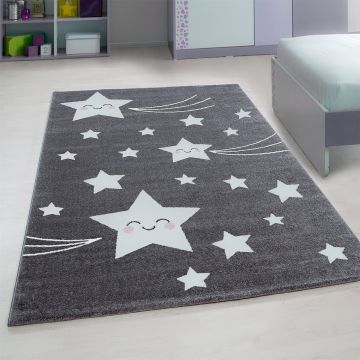 Kids Estrellas alfombra habitación infantil pelo corto rectangular 120x170cm gris