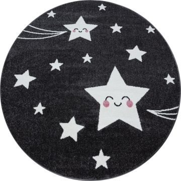 Kids Estrellas alfombra habitación infantil pelo corto redondo Ø 120cm gris