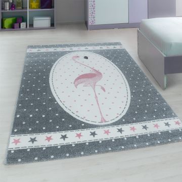 Kids Flamingo alfombra habitación infantil pelo corto rectangular 80x150cm rosa