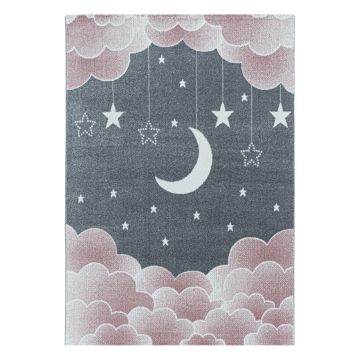 Funny Luna y Estrella alfombra bebé habitación infantil pelo corto rectangular 140x200cm rosa