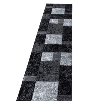 Hawaii Bloquea alfombra pelo corto corredor 80x300cm negro