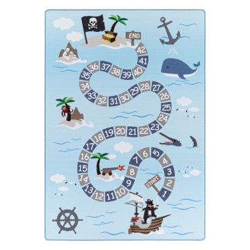 Play Piratas alfombra infantil antideslizante enseñanza de bucle rectangular 80x120cm azul