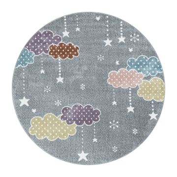 Lucky Nubes alfombra bebé habitación infantil pelo corto redondo Ø 160cm gris